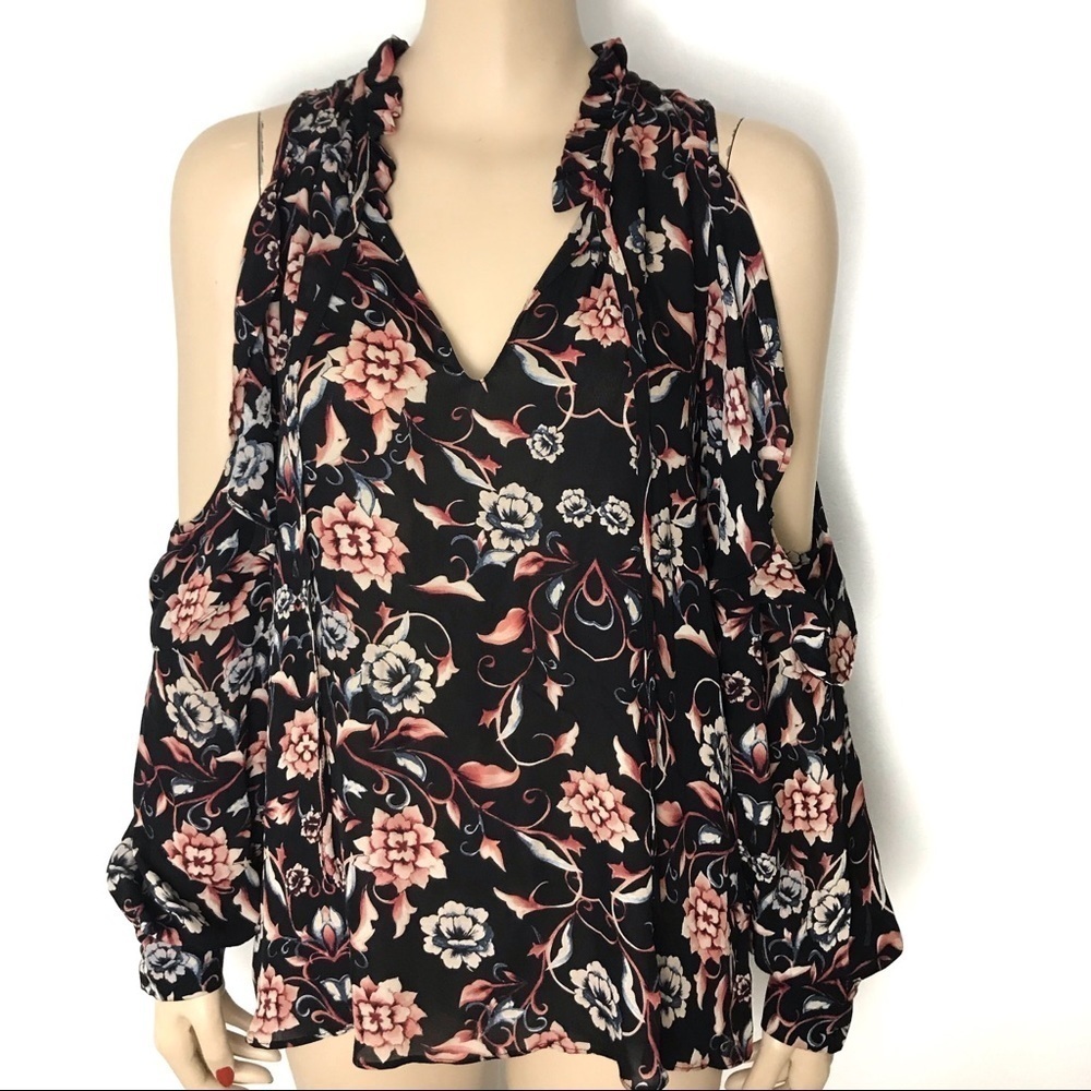 Parker 100% silk cold shoulder flowy boho floral blouse